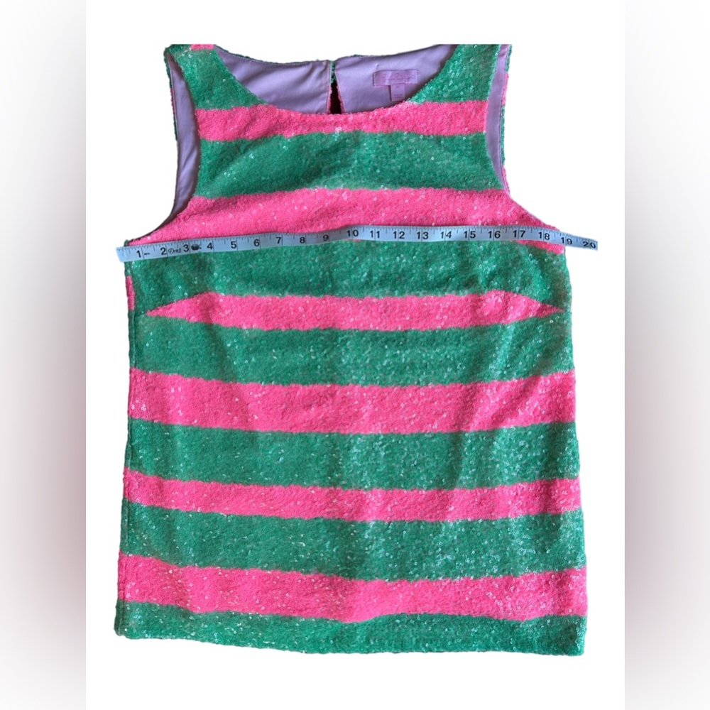 Lilly Pulitzer Regina Tropical Pink Green Cucina Striped Sequin Tank Size Medium - Picture 9 of 11